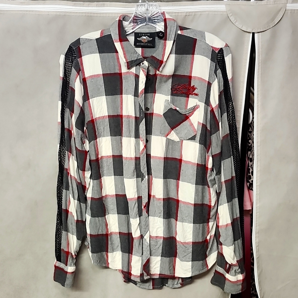 Harley Davidson long sleeve button-up  pocket shirt with mesh arms
